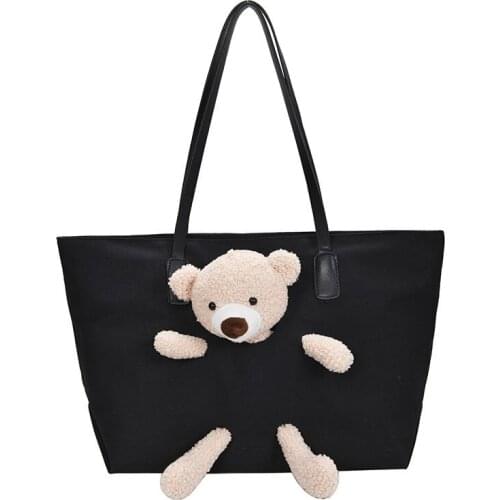 Hot Sale Fashion Womens Bag Canvas Handbags Female Cute Bear Cartoon Shoulder Bag Casual Messenger Bag Ladies Phone Purse