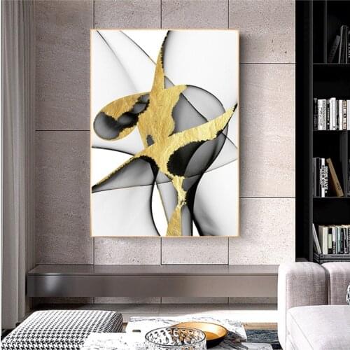 Art Wall Picture for Living Room Luxurious Home Decor Abstract Golden Colour Painting Triple Posters and Prints Fashion Canvas