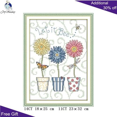 Joy Sunday H724 14CT 11CT Counted and Stamped Home Decor Three basin Flower Needlework Needlepoint Embroidery Cross Stitch kits