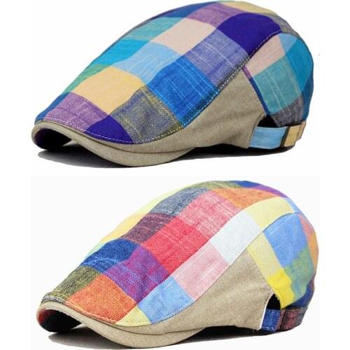 Men Colorful Plaids Checks Cap Driving Golf Peaked Flat Cabbie Newsboy Beret Hat HATCS0005
