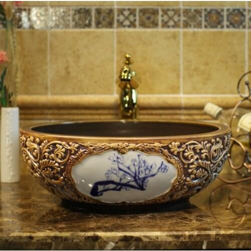 Porcelain Countertop Lavabo Bathroom Sink vintage vanity sink washbasin brown ceramic wash basin