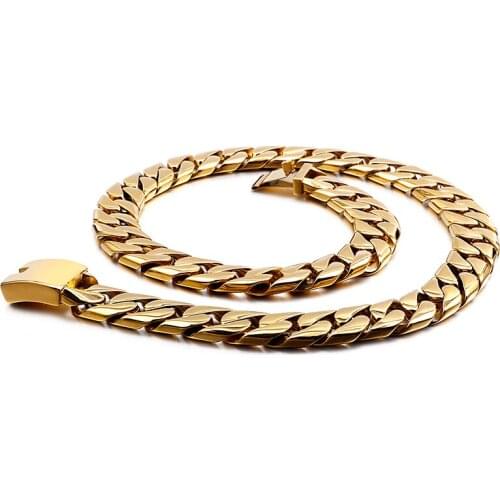 KN89993-BD XMAS Gifts jewelry 290g heavyweight Gold stainless steel Cuban curb chain Mens necklace 26'' 17mm wide
