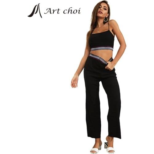 Summer Tracksuit Two Piece Sets Casual Outfit Sports Suits Women Crop Tank Tops Vest + Long Pants Sweatshirts 2 Piece Sets