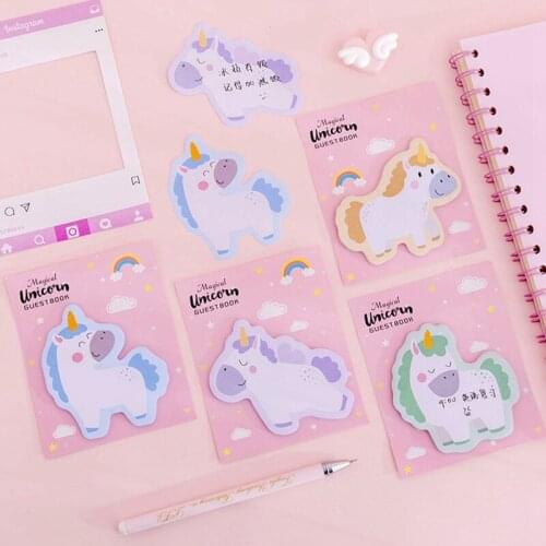 Creative Mini-cute Unicorn Planner Stickers Sticky Notes Cartoon Coloful Unicorns Memo Pad Kawaii Stationery Note Pad