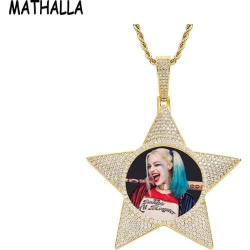 MATHALLA Custom Picture Memory Medallions Star Jewelry Iced Out Zircon Frame Necklace Hiphop DIY Celebrity Star Photo Pendant
