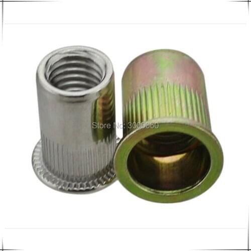 Metric Size Color Zinc Plated Steel Knurled Body Flat Head Rivet Nut 200pcs/lot
