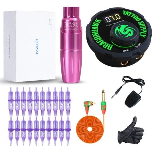 Professional Mast Dragonhawk Tattoo Machine Motor Rotary Gun Permanent Makeup Set Kit Pen Power Supply Needles