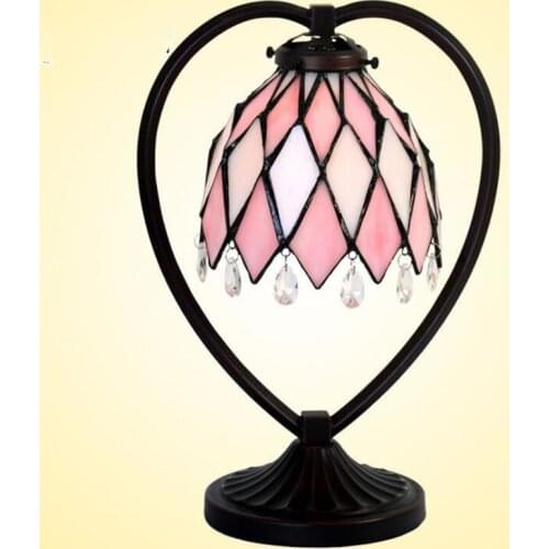 New Vintage Tiffany Lovely Pink Glass Heart Table Lamp for Foyer Bed Room Bar Apartment Glass Night Light H 37cm 1094