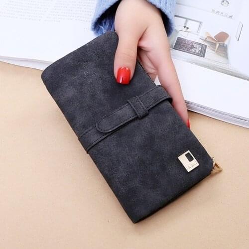 2021 New Fashion Women Wallets Drawstring Nubuck Leather Zipper Wallet Womens Long Design Purse Two Fold More Color Clutch