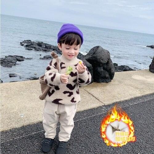 New Spring Winter Baby Girl Boys Casual Sweater Childrens Knitted Woolen Kids Printing Hedging Mink Down Heart Warm Thicken