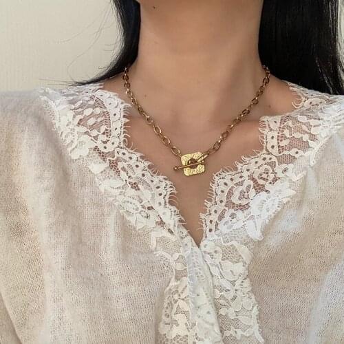 Huge Bud Thick Chain Toggle Clasp Gold Necklaces Linked Circle Necklaces for Women Pendant Minimalist Choker Jewelry Accessories