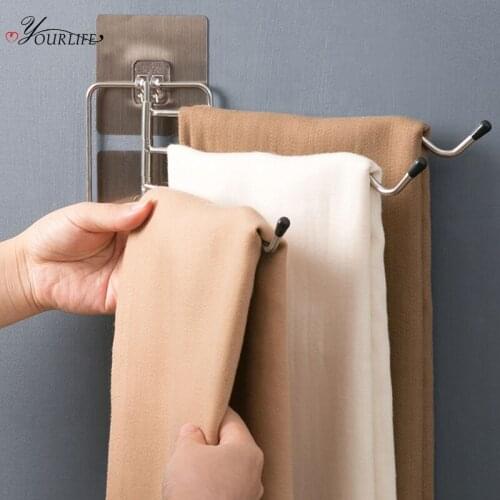 OYOURLIFE Creative Wall Mounted Towel Holder Stainless Steel Towel Rack Kitchen Towel Hanging Hanger Bathroom Organizer Shelf