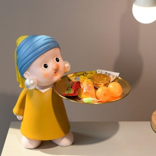 World Masterpiece Girl With Pearl Earrings Statue Ornaments Keys Fruit Snack Lipstick Storage Tray Living Room Home Decoration