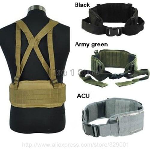 Adjustable Tactical Combat Gear Molle Waist Padded Belt with H-shaped Suspender Army Cummerbunds Waist Belt