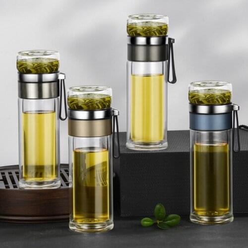420ml Glass Water Bottles Tea Cup Double Wall Glass Tea Filter Tea Separation Home Travel Drinkware Glass Bottle for Men