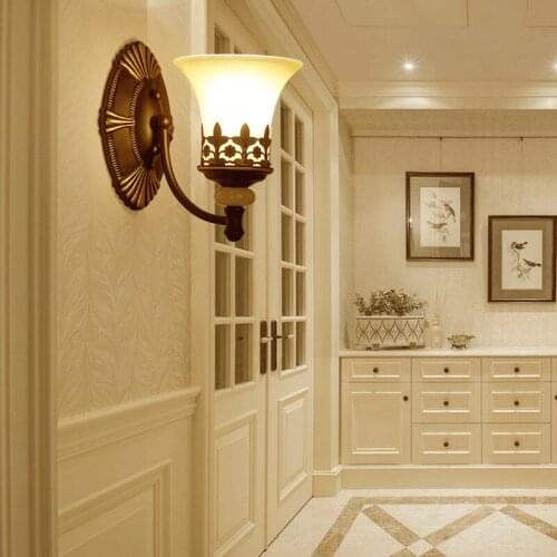 LED American Retro Wall Lamp Single And Double Head E 27 Iron Art Glass Atmosphere Living Room/Bedroom/Restaurant 5 W Black