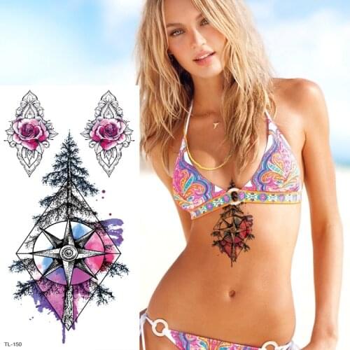Tattoo breast compass mandala tattoo sexy arab black mehndi henna tattoo sticker body decal temporary tattoos for women girls