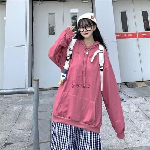 Japan Style Oversized Hoodie Spring Autumn All Match Loose Letter Print Long Sleeve Sweatshirt Quadratic Element Girl Sweater