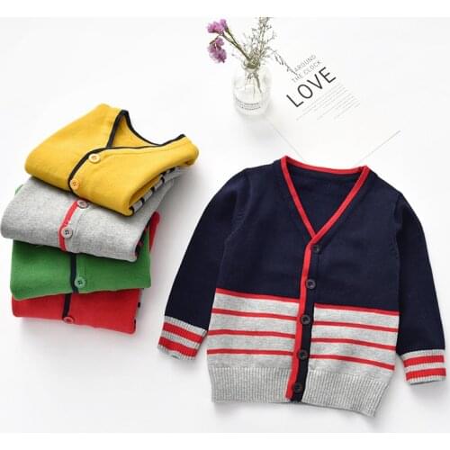 2021 1-6Y Kids Winter Spring Cardigan Sweaters Toddler Baby Boy Girl V Neck Button-Down Color Block Stripe Knitted Jackets Top