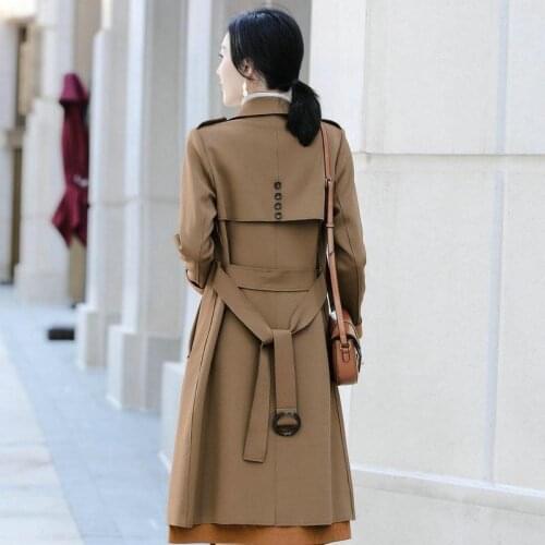 High-end Windbreaker Women Autumn New Mid-length Style Korean Casual Anti-wrinkle Drape Thick Solid Color OL Style Coat Trend