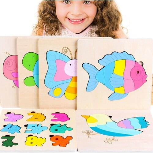 High Quality Colorful Baby 3D Puzzles Wooden Cartoon Animal Toy Children Memory Puzzle Educational Toys