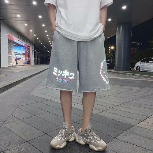 Japanese ins color reflective shorts mens loose sports five-point pants summer trend new handsome pants