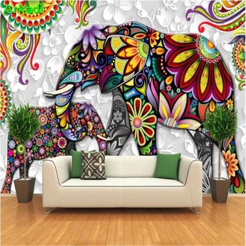 Southeast Asia mural 3D personality creative abstract wallpaper simple modern color elephant background wall paper living room