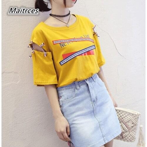Summer Women T-shirt Print Vintage Hollow Out Short Sleeve Casual Washed Tees Hip Hop Plus Size Tops TX028