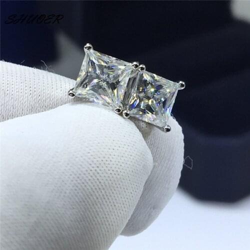 Classic 925 Sterling Silver Pass Diamond Tester Brilliant Cut 1 Carat D Color Square Shape Moissanite Stud Earrings for Women