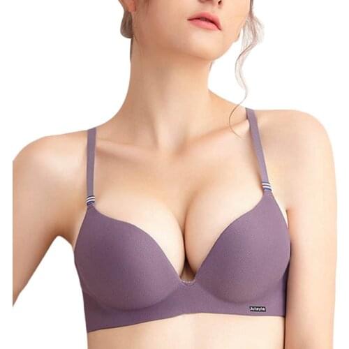 Cotton Women Bra French Style Ice Silk Bra One-piece Thick Cup Solid Color Bra Girls Gathered Without Steel Ring Lingerie