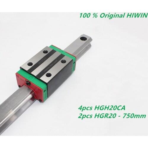 4pcs Orignal HIWIN HGH20CA linear carriage slide blocks + 2pcs HGR20 750mm Linear guide rails