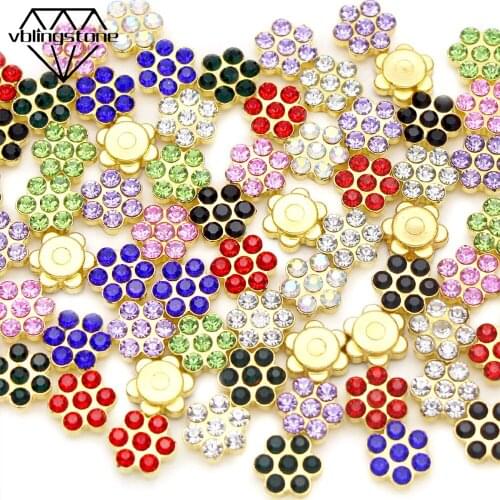 50PcsFlower Rhinestones Plastic Gold Base Flatback Rhinestone For Clothes/Dress Glue On Glass Crystal Jewelry Accessories Strass
