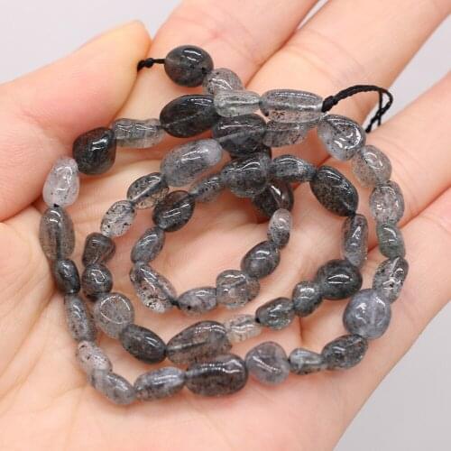 6-8mm Natural Irregular Black Hair Quartz Rutilated Stone Beads Loose Spacer Crystal Beads For Jewelry Making DIY Bracelet 36cm