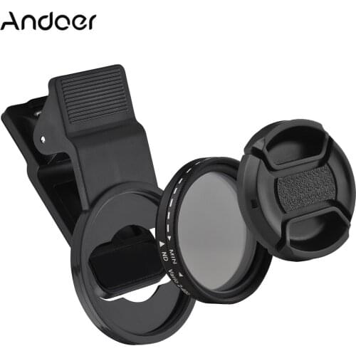 Andoer 37MM Professional Clip-on Phone Filter Lens ND2-400 Adjustable Neutral Density Filter with Phone Clip Lens Protector