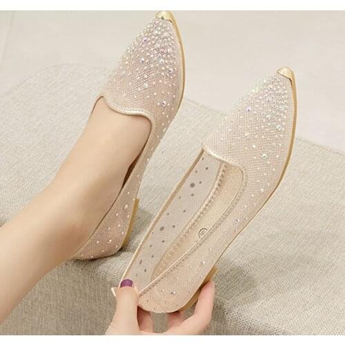 Crystal Breathable mesh metal pointed toe ballet flats woman fairy slip on rhinestone moccasins shoes women zapatos de mujer2020