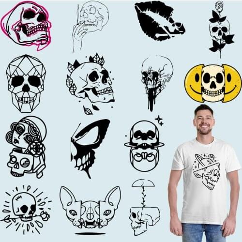 Skull skeleton multielement logo DIY Appliques Garment Accessories Patches for clothing Heat-sensitive patches Letter Stickers