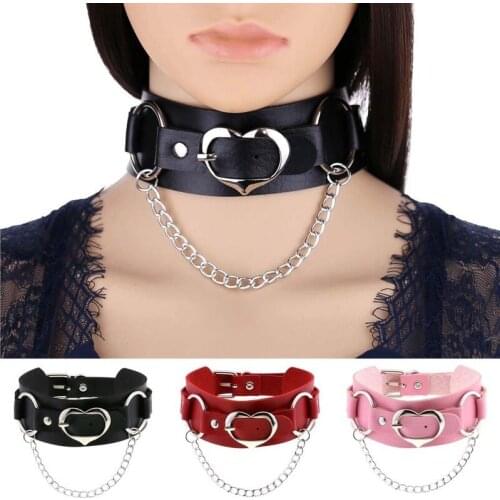 Decopunk Goth PU Leather Heart Choker Necklaces for Women Y2K Punk Chains EMO Grunge Gothic Jewelry Necklace Girls Collier Femme