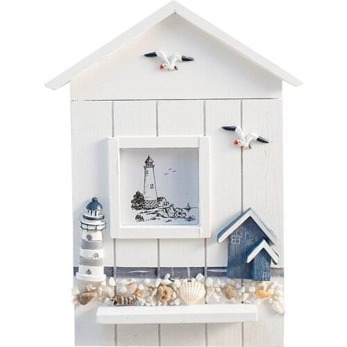Wooden Mediterranean Style House Shape Key Box Houlder Organizer Wall Hanging 18x5x30cm Home Storage & Organization
