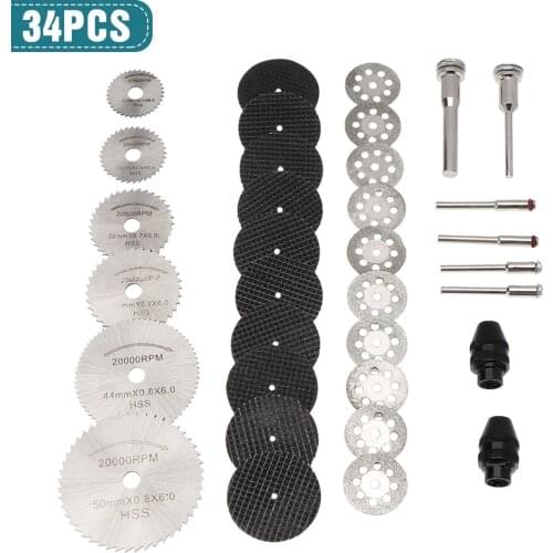 34Pcs HSS Circular Saw Blade Rotary Tool For Dremel Metal Cutter Power Tool Set Wood Cutting Discs Drill Mandrel Cutoff