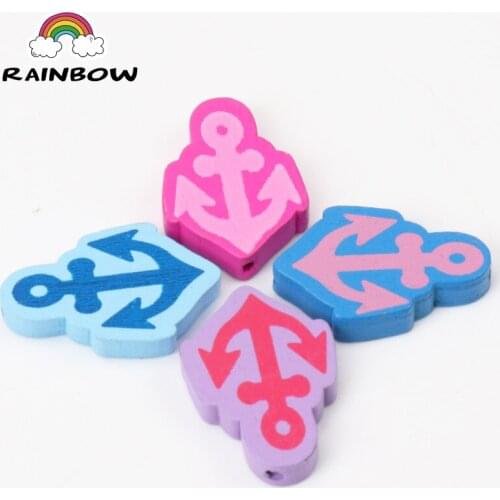 Mixed Colors Cute Anchor Shape Spot Wooden Material Spacer Beads For Jewelry making DIY 29x20mm 20pcs