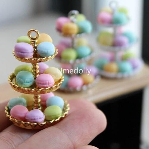 1/12 Scale Cute Mini Macaron Miniature Dollhouse Cake Tripod Pretend Play Simulation Food for Doll Kitchen Toy Accessories