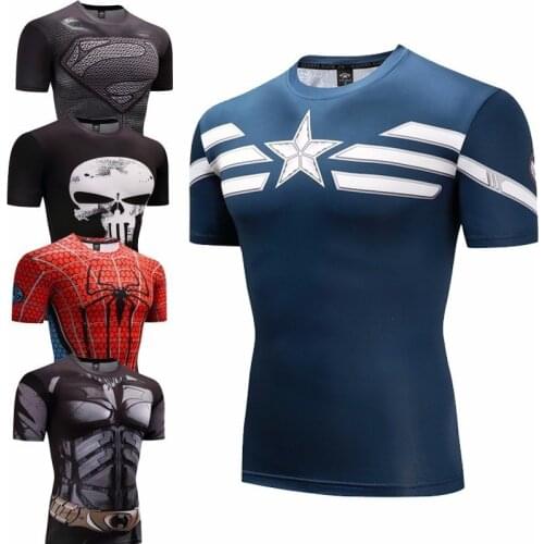 2021 Men Compression Shirts MMA Rashguard Keep Fit Fitness Short Sleeves Base Layer Superhero T shirt quick dry T Shirts Homme