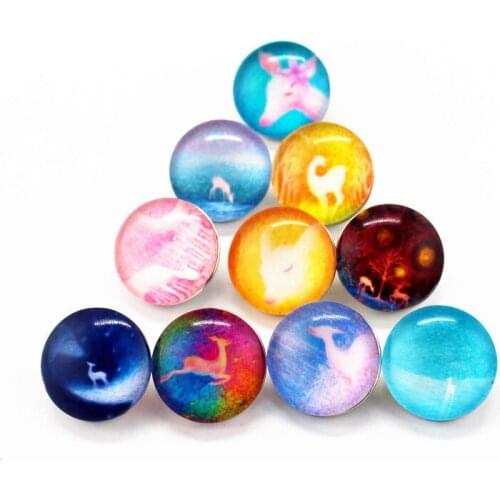 New Arrive 10pcs/lot zoology deer Snap Buttons Charms 18mm Print Glass Buttons Fit DIY Snap Bracelets&Bangle Jewelry