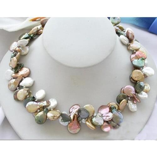 New Arrival Coin Pearl Necklace 2row 18'' AA Multicolor Baroque Freshwater Pearl Necklace Handmade Fine Jewelry Perfect Women Gi