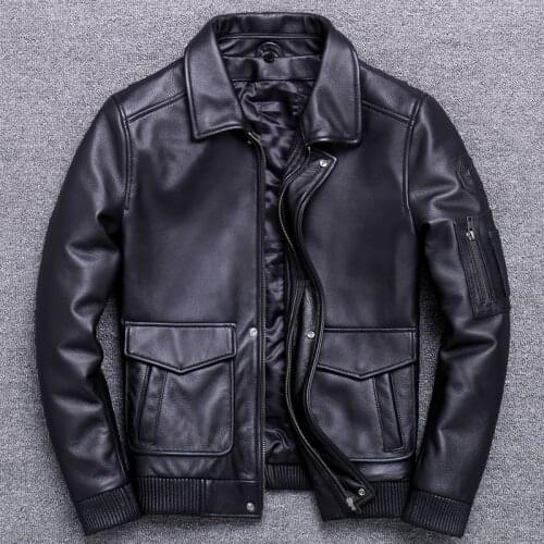 Hair Lead Air Force Pilot Serve Genuine Leather Clothing Man Head Layer Pure Cowhide Skin Loose Coat Lapel Short Fund