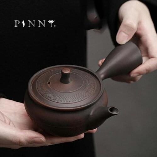 PINNY 150ML Purple Pottery Jumping Knife Side Handle Pot Japanese Style Ceramic Kung Fu Tea Pot Retro Drinkware
