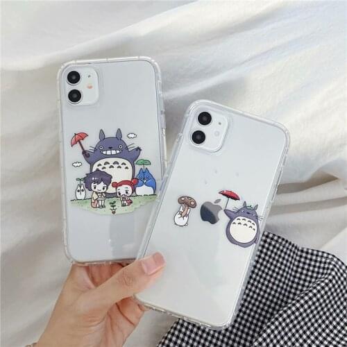 JAMULAR Cute Cartoon Happy Totoro Clear Soft Cases For iPhone 7 XS MAX 11 Pro SE 2020 XR X 8 6s Plus Japan Anime TPU Phone Cover