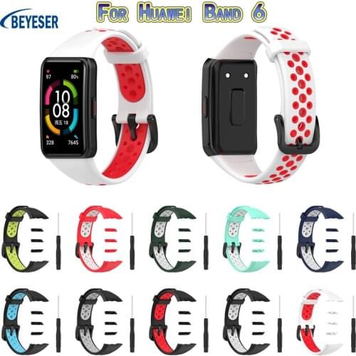 Silicone Watchband For Huawei Band 6 Breathable Two-Color Replacement Bracelet Wristband for Huwei Honor Band 6 Watch Strap New
