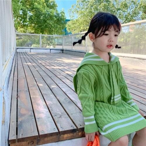 Autumn Winter Casual Baby Kids Sweater Navy Collar Loose kids knitted Sweater Long Sleeve Thicken Children Long Clothing 24M-6T