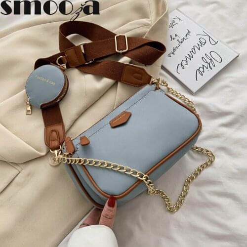 SMOOZA Women Shoulder Bags Three-in-one Casual Messenger Bag Women 2021 New Fashion Broadband Chain Three-piece Wild Shoulder Ba